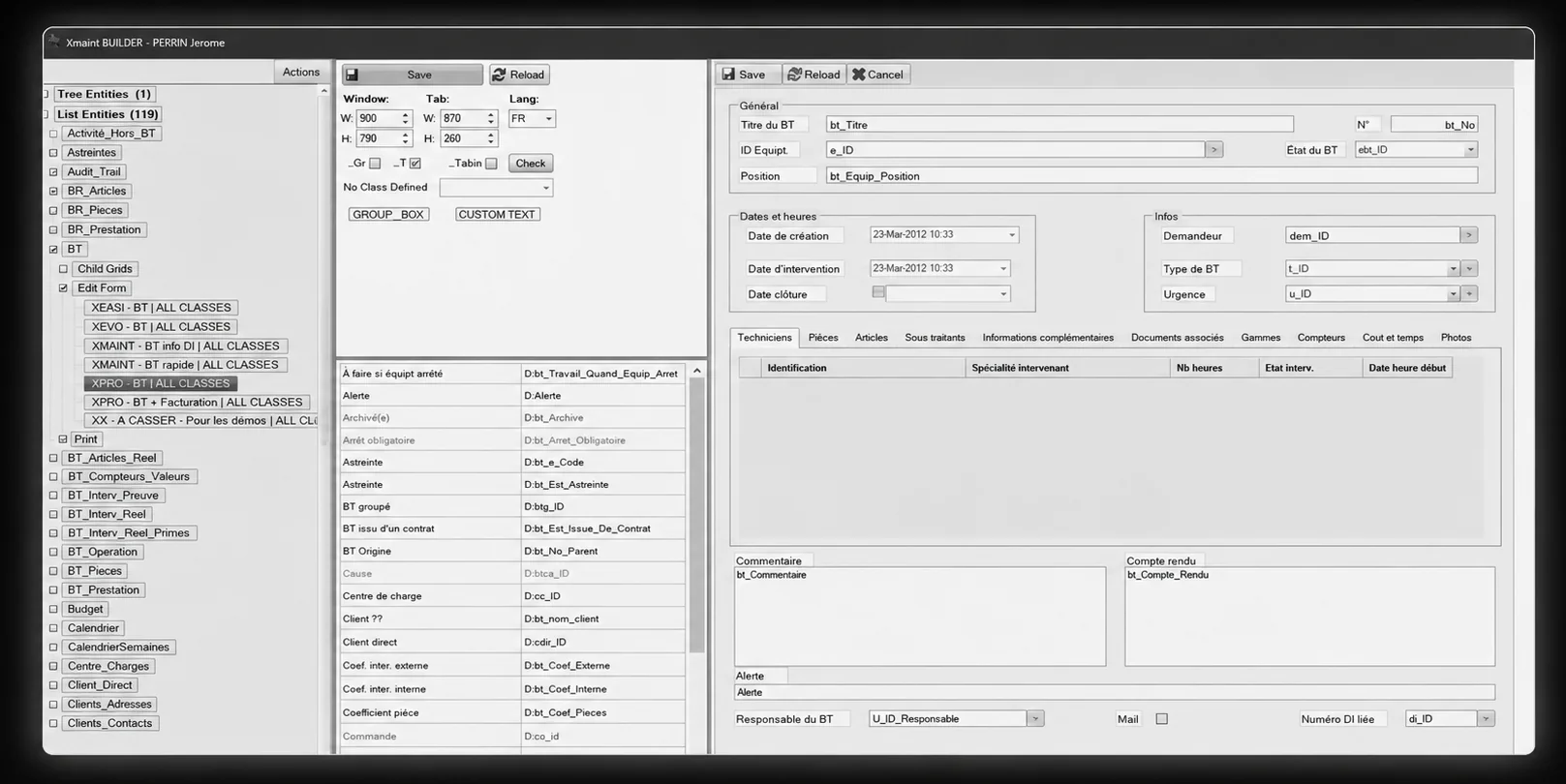 Interface de configuration XMAINT BUILDER