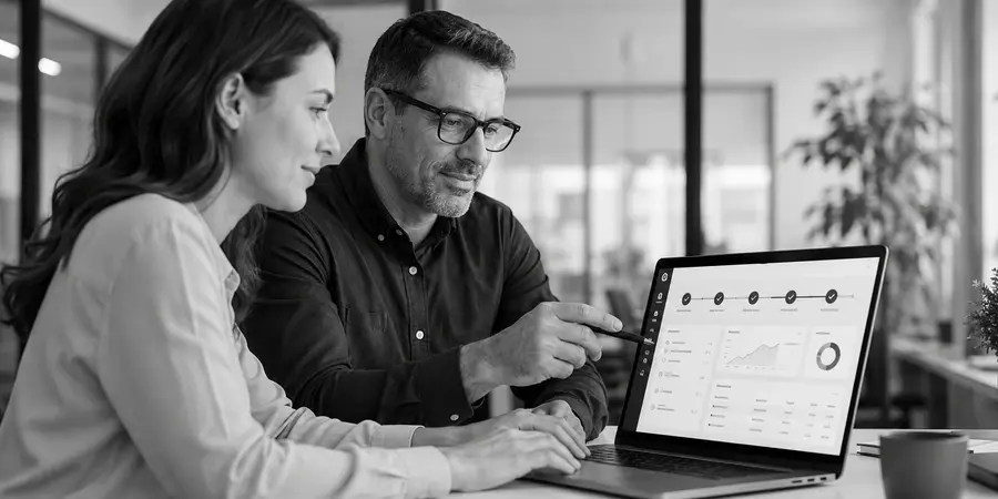 Équipe validant les étapes d’un projet de logiciel sur mesure sur une application métier