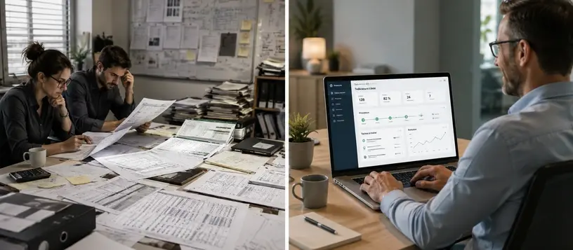 Équipe analysant un processus métier automatisé dans une application dédiée