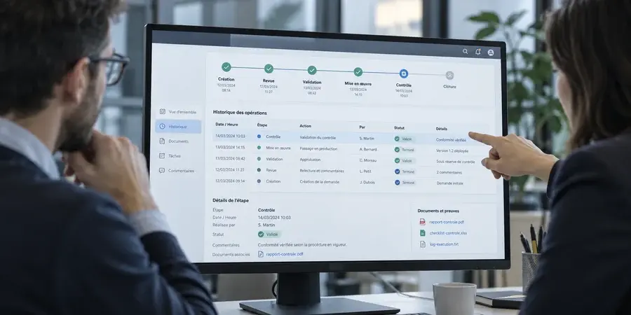 Historique des opérations et suivi des validations dans une application métier