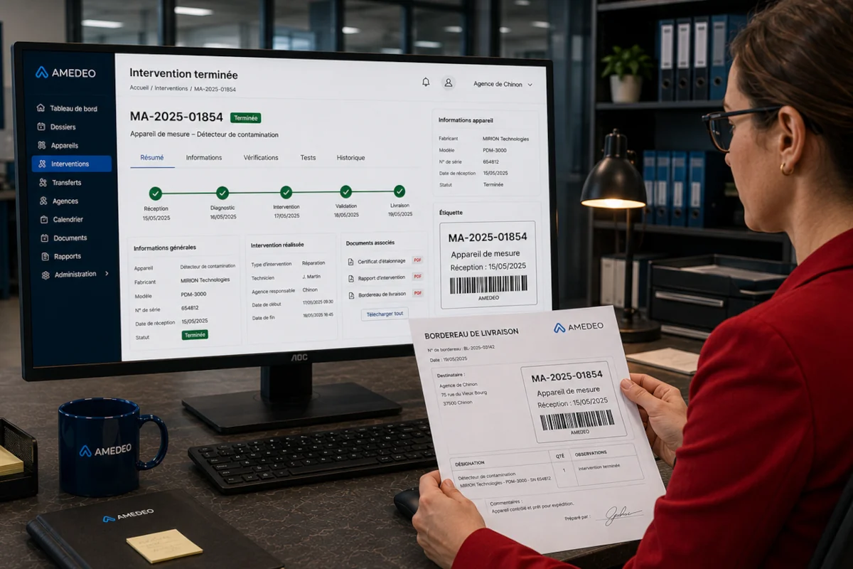 Application web de maintenance des appareils de mesure avec génération automatique des bordereaux de livraison.